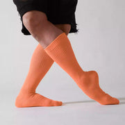 Dancer Socks for Mens Pilates Socks Non-Slip Cotton Elastic Mid-Calf Dancing Socks for Yoga, Fitness, Ballet, Modern Dance - DancerInn Orange-A-One-Size