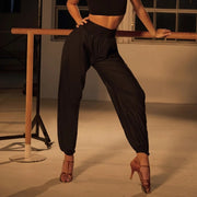 Black Pants Dance – High Waisted Tapered Pants with Stretch Waistband And Pockets for Latin Salsa Women