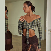 Dance Bra Top - Long Sleeve Off Shoulder Sports Bra for Latin Salsa Rumba & Samba Dancing - DancerInn 