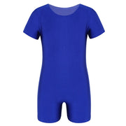 Boys Gymnastics Leotard - Short Sleeve Solid Color High Stretch Ballet Leotards for Girl and Boy - DancerInn Blue / 2XL