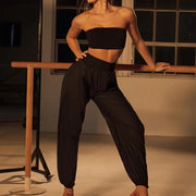 Black Pants Dance – High Waisted Tapered Pants with Stretch Waistband And Pockets for Latin Salsa Women