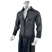 Party Shirts for Men - Mesh Shirt Mens See Through Black Long Sleeve Button Down Retro Vintage Dance Club Wear -    DancerInn