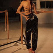 Black Pants Dance – High Waisted Tapered Pants with Stretch Waistband And Pockets for Latin Salsa Women