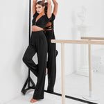 Black Dance Pants - Leopard Wide Leg Pants for Women Latin, Samba, Tango Performance - DancerInn  - 33474841706679 - 33474841706679