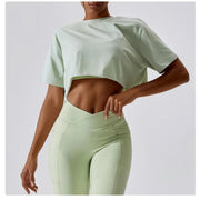 Short Sleeve Cotton Fitness Dance Crop Top Casual Yoga & Running T-Shirt for Women - DancerInn