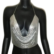 Backless Sequin Crop Tops Sexy Metallic Gold Silver Tanks for Women Summer Beach Club Fashion - DancerInn