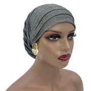 Women’s Glitter Pleated Full Body Turban Cap Muslim Headscarf African Headpiece - DancerInn