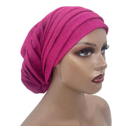 Women’s Glitter Pleated Full Body Turban Cap Muslim Headscarf African Headpiece - DancerInn