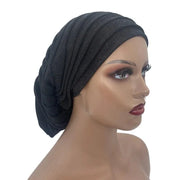 Women’s Glitter Pleated Full Body Turban Cap Muslim Headscarf African Headpiece - DancerInn