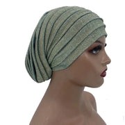 Women’s Glitter Pleated Full Body Turban Cap Muslim Headscarf African Headpiece - DancerInn