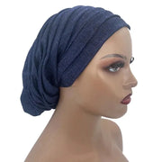Women’s Glitter Pleated Full Body Turban Cap Muslim Headscarf African Headpiece - DancerInn