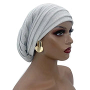 Women’s Glitter Pleated Full Body Turban Cap Muslim Headscarf African Headpiece - DancerInn