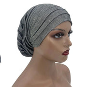 Women’s Glitter Pleated Full Body Turban Cap Muslim Headscarf African Headpiece - DancerInn