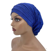 Women’s Glitter Pleated Full Body Turban Cap Muslim Headscarf African Headpiece - DancerInn