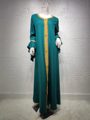 Loose Muslim Arabic Islamic Kaftan Dresses with Golden Ribbon Embroidery for Women - DancerInn