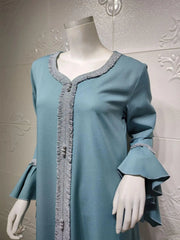 Loose Muslim Arabic Islamic Kaftan Dresses with Golden Ribbon Embroidery for Women - DancerInn