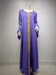 Loose Muslim Arabic Islamic Kaftan Dresses with Golden Ribbon Embroidery for Women - DancerInn