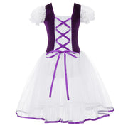 Girls Ballet Dress - Romantic Pink Professional Ballet Tutu Dress with TullePuff Sleeves for Kids Gymnastics Ballerina Dance - DancerInn