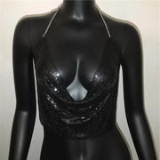 Backless Sequin Crop Tops Sexy Metallic Gold Silver Tanks for Women Summer Beach Club Fashion - DancerInn