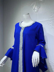 Loose Muslim Arabic Islamic Kaftan Dresses with Golden Ribbon Embroidery for Women - DancerInn