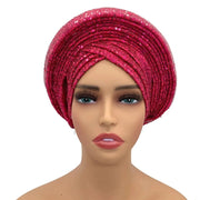 Women’s Sequined Turban Cap African Auto Gele Headtie Nigerian Wedding Head Wrap - DancerInn