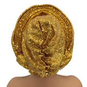Women’s Sequined Turban Cap African Auto Gele Headtie Nigerian Wedding Head Wrap - DancerInn