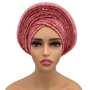 Women’s Sequined Turban Cap African Auto Gele Headtie Nigerian Wedding Head Wrap - DancerInn