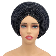 Women’s Sequined Turban Cap African Auto Gele Headtie Nigerian Wedding Head Wrap - DancerInn