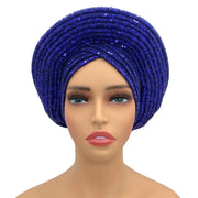 Women’s Sequined Turban Cap African Auto Gele Headtie Nigerian Wedding Head Wrap - DancerInn