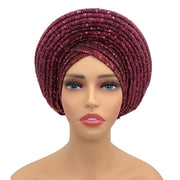 Women’s Sequined Turban Cap African Auto Gele Headtie Nigerian Wedding Head Wrap - DancerInn