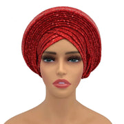 Women’s Sequined Turban Cap African Auto Gele Headtie Nigerian Wedding Head Wrap - DancerInn