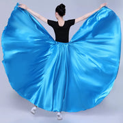 Spanish Skirt - Satin Long Dance Flamenco Skirts with Elastic Waist Big Swing Hem for Belly Dancing - DancerInn  