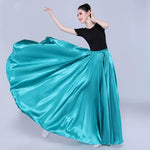 Spanish Skirt - Satin Long Dance Flamenco Skirts with Elastic Waist Big Swing Hem for Belly Dancing - DancerInn   - 34689841627319 - 34689841627319