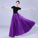 Spanish Skirt - Satin Long Dance Flamenco Skirts with Elastic Waist Big Swing Hem for Belly Dancing - DancerInn   - 34689841135799 - 34689841135799
