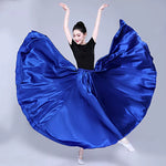 Spanish Skirt - Satin Long Dance Flamenco Skirts with Elastic Waist Big Swing Hem for Belly Dancing - DancerInn deep blue / XL / 720° 38.52 - 34689841463479 - 34689841463479