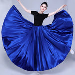 Spanish Skirt - Satin Long Dance Flamenco Skirts with Elastic Waist Big Swing Hem for Belly Dancing - DancerInn   - 34689841496247 - 34689841496247