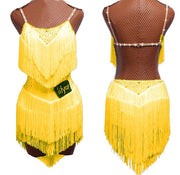 professional latin stage dress fringed