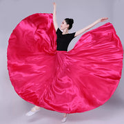 Spanish Skirt - Satin Long Dance Flamenco Skirts with Elastic Waist Big Swing Hem for Belly Dancing - DancerInn rose / XL / 720° 38.52