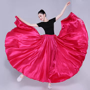 Spanish Skirt - Satin Long Dance Flamenco Skirts with Elastic Waist Big Swing Hem for Belly Dancing - DancerInn  