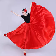 Spanish Skirt - Satin Long Dance Flamenco Skirts with Elastic Waist Big Swing Hem for Belly Dancing - DancerInn  