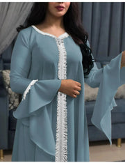 Loose Muslim Arabic Islamic Kaftan Dresses with Golden Ribbon Embroidery for Women - DancerInn