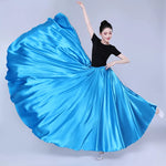 Spanish Skirt - Satin Long Dance Flamenco Skirts with Elastic Waist Big Swing Hem for Belly Dancing - DancerInn   - 34689841397943 - 34689841397943
