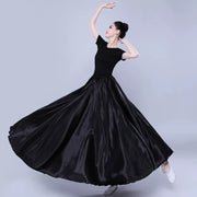 Spanish Skirt - Satin Long Dance Flamenco Skirts with Elastic Waist Big Swing Hem for Belly Dancing - DancerInn  