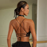 Black Sports Bra – Lace Spaghetti Strap Dance Bra Top with pads for Latin Samba Salsa Rumba - DancerInn Dance Bra Tops & Crop Top   - 34997377138871 - 34997377138871