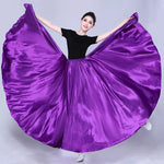 Spanish Skirt - Satin Long Dance Flamenco Skirts with Elastic Waist Big Swing Hem for Belly Dancing - DancerInn   - 34689841070263 - 34689841070263