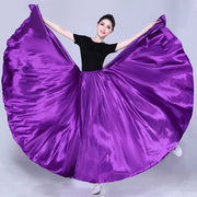 Spanish Skirt - Satin Long Dance Flamenco Skirts with Elastic Waist Big Swing Hem for Belly Dancing - DancerInn  