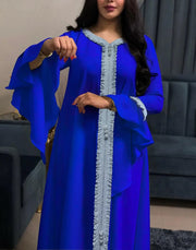 Loose Muslim Arabic Islamic Kaftan Dresses with Golden Ribbon Embroidery for Women - DancerInn