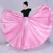 Spanish Skirt - Satin Long Dance Flamenco Skirts with Elastic Waist Big Swing Hem for Belly Dancing - DancerInn  