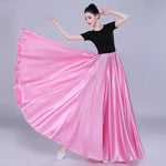 Spanish Skirt - Satin Long Dance Flamenco Skirts with Elastic Waist Big Swing Hem for Belly Dancing - DancerInn   - 34689840775351 - 34689840775351