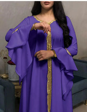 Loose Muslim Arabic Islamic Kaftan Dresses with Golden Ribbon Embroidery for Women - DancerInn
